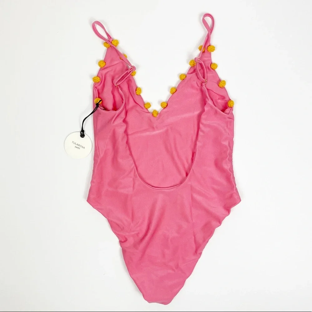 Tularosa Revolve‎ Pom Pom Pink Yellow One Piece Swimsuit Medium